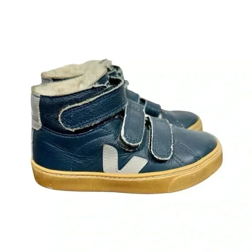 VEJA Esplar Mid Top Fur Lined Shearling Leather Sneakers Nautico PLEASE READ